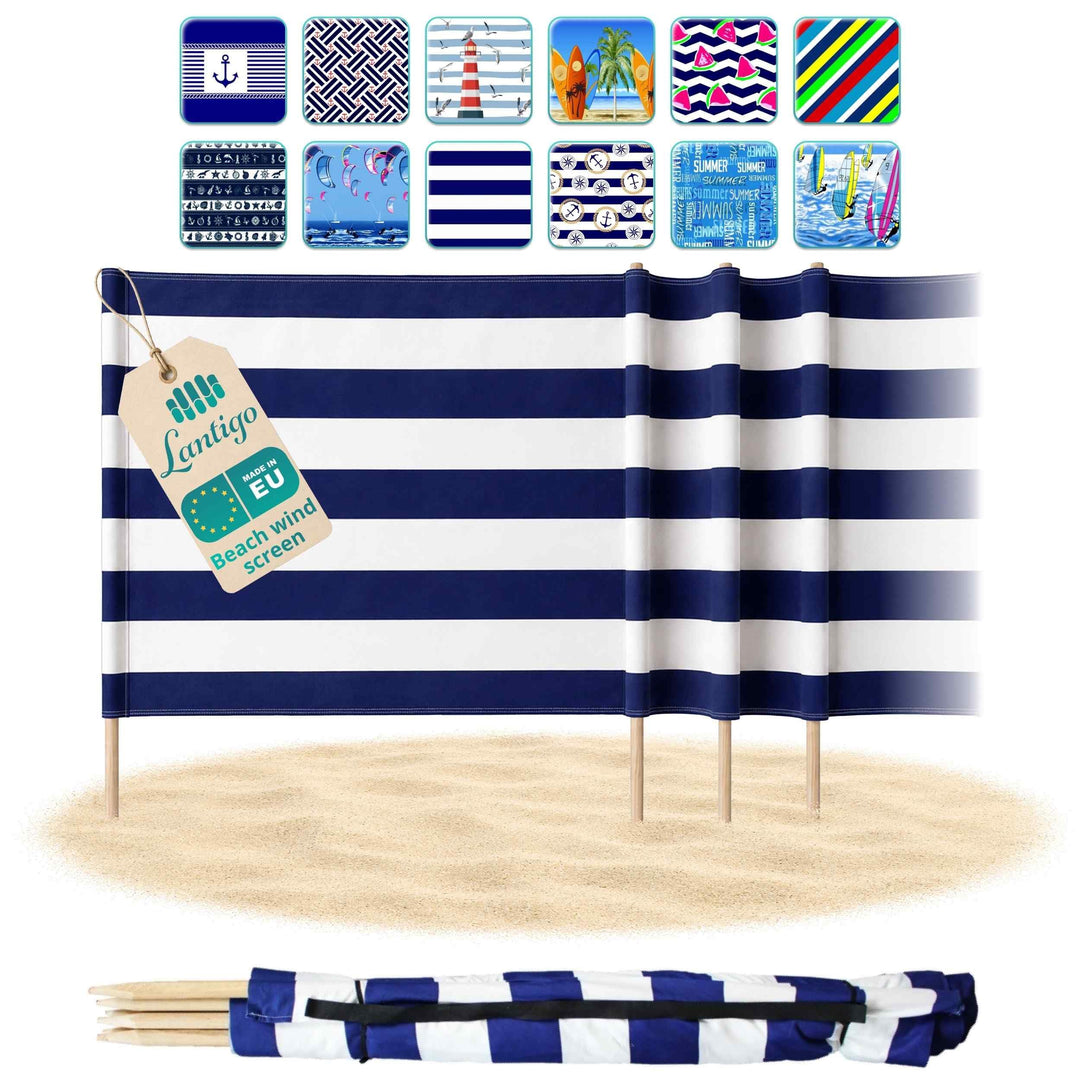 Strandparavent Klassische Streifen 6m | Windschutz Sichtschutz Strand Mikrofaser UV-Schutz 80cm Desi