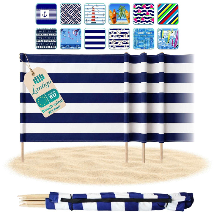 Strandparavent Klassische Streifen 6m | Windschutz Sichtschutz Strand Mikrofaser UV-Schutz 80cm Desi