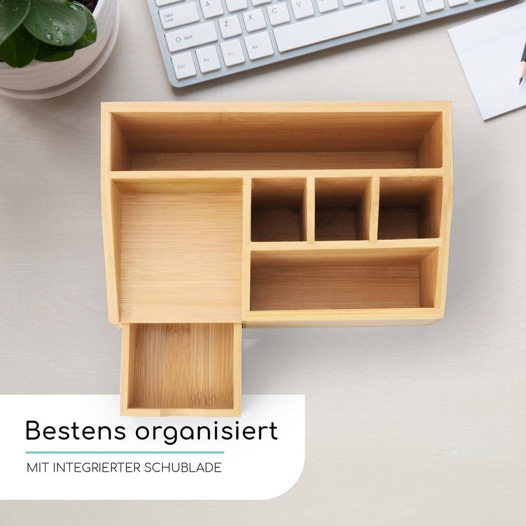 Schreibtisch-Organizer aus Holz mit Schublade - Stiftebox, Schreibtischablage Büro Organizer I Ablag