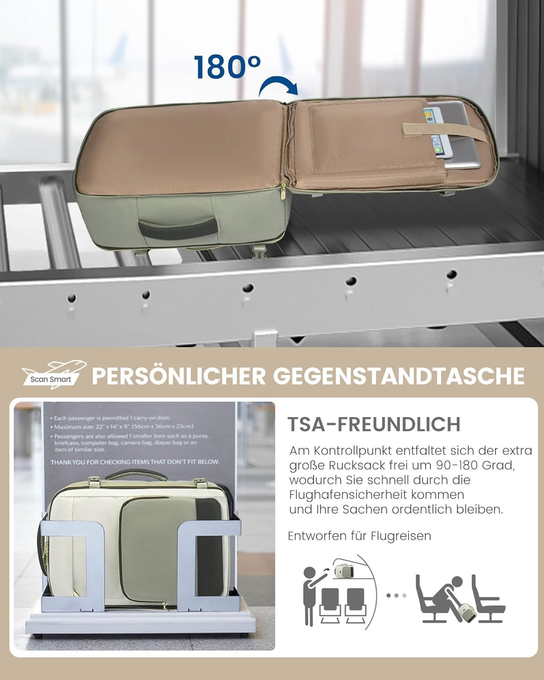 LOVEVOOK Handgepäck Rucksack, 17.3 Zoll Rucksack Handgepäck Flugzeug, Gross Reiserucksack Damen Spri