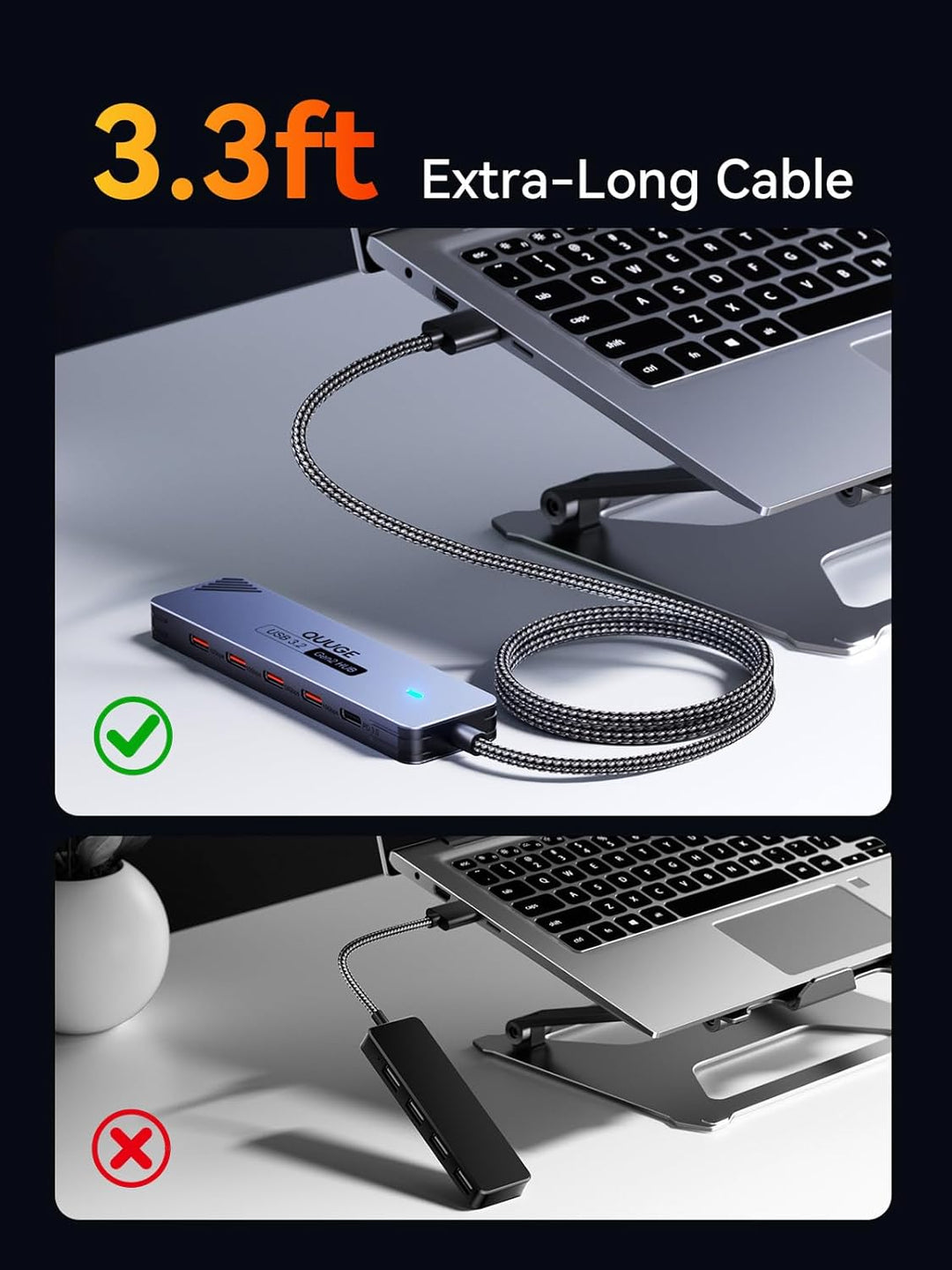 QUUGE USB C Hub 10 Gbps, PD100W, 4 USB 3.2 Datenports USB Splitter, Multiport Adapter USB Verteiler