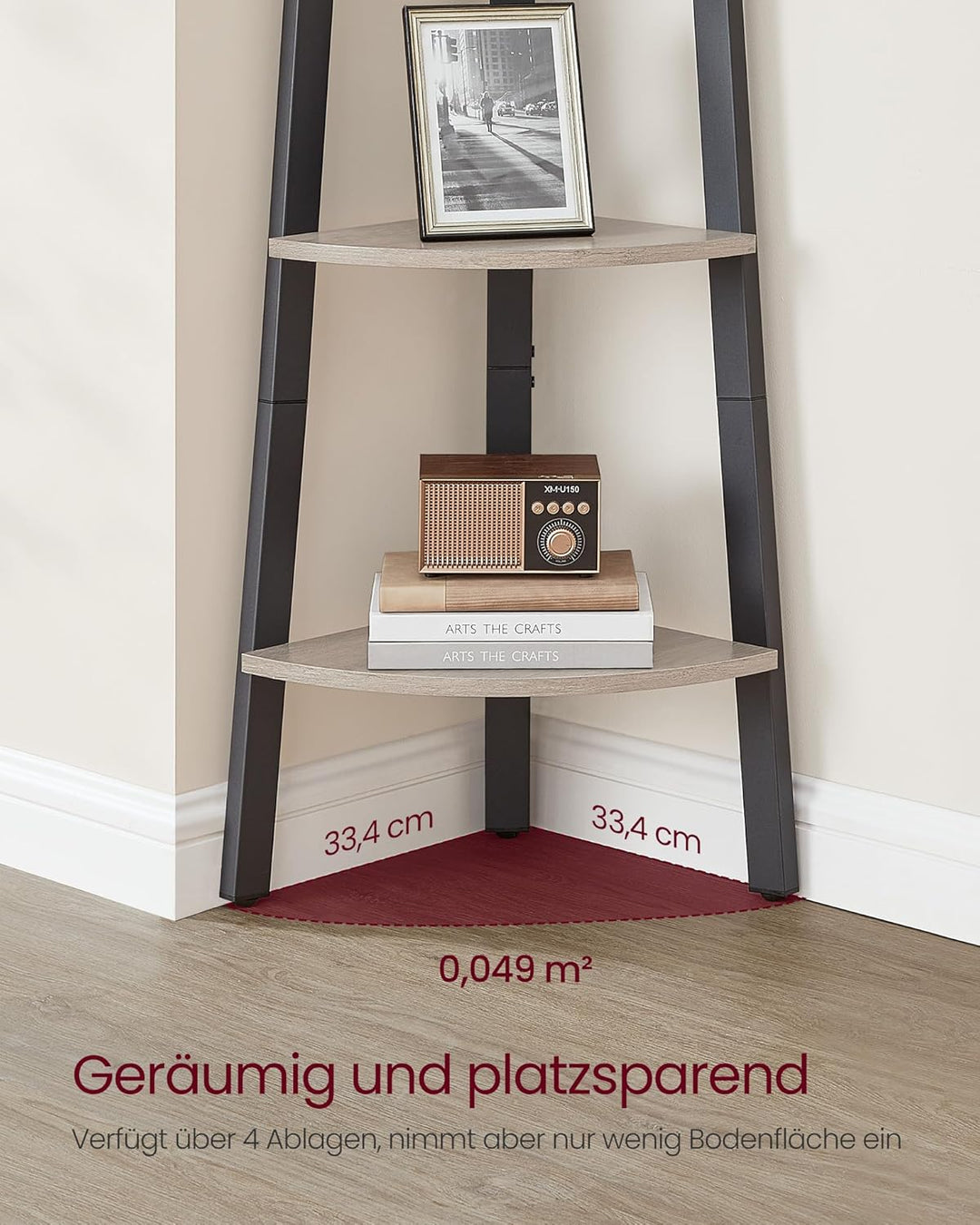 VASAGLE Eckregal, Bücherregal mit 4 Ebenen, Leiterregal, Aufbewahrungsregal, Pflanzenregal für Wohnz