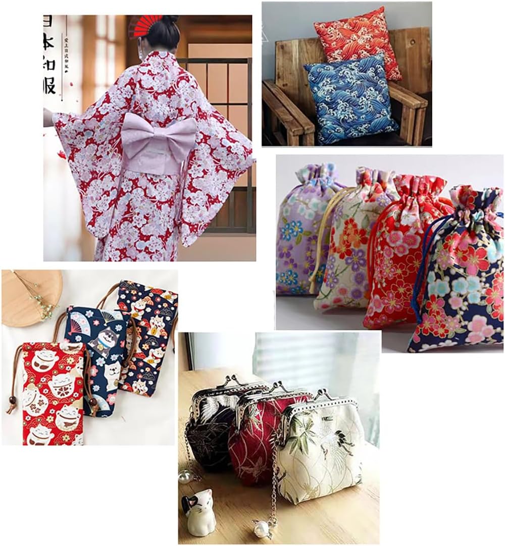 200x150 cm Japanischer Stil Baumwollstoff Meterware Bunt Gedruckt Nähstoffe mit Blume Fächer Fliegen