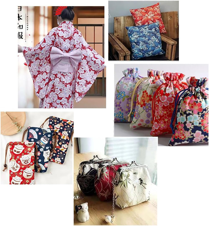 200x150 cm Japanischer Stil Baumwollstoff Meterware Bunt Gedruckt Nähstoffe mit Blume Fächer Fliegen