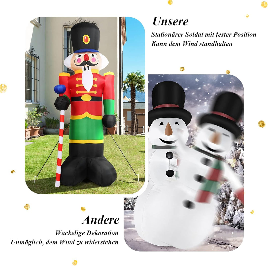 GOPLUS 240 cm Nussknacker Soldat, Aufblasbare Weihnachtsfigur, Weihnachtsdeko mit LED-Beleuchtung, m