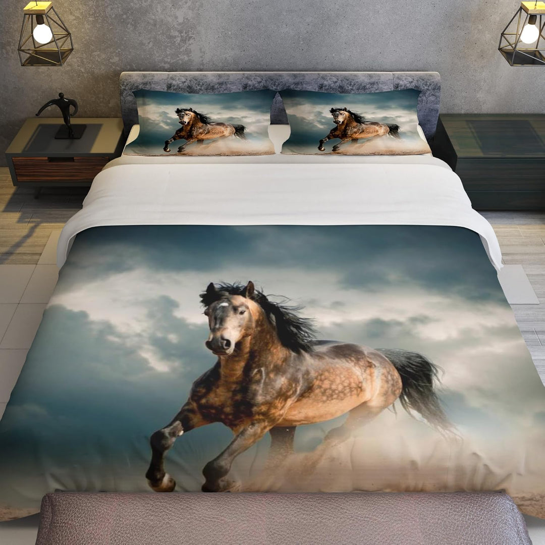 Bettwäsche-Set für Pferde 3D-Druck,Kinder Bettwäsche Set Tier Pferde Motiv Mikrofaser Bettbezug Set