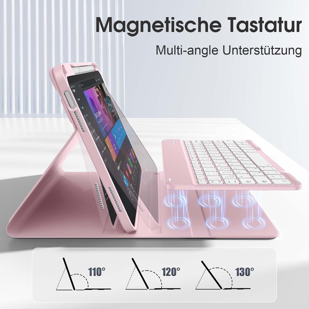 Vobafe Hülle mit Tastatur für iPad A16 11/10 Generation (2025/2022, 10,9/11 Zoll), Magnetisch Abnehm