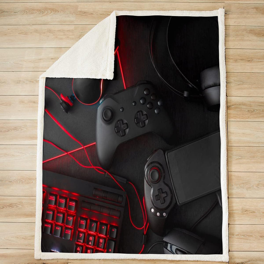 Schwarz Gamepad Decke 150x200cm Jungen Teenager Spiel Thema Kuscheldecke Modern Spiel Regler Schwarz