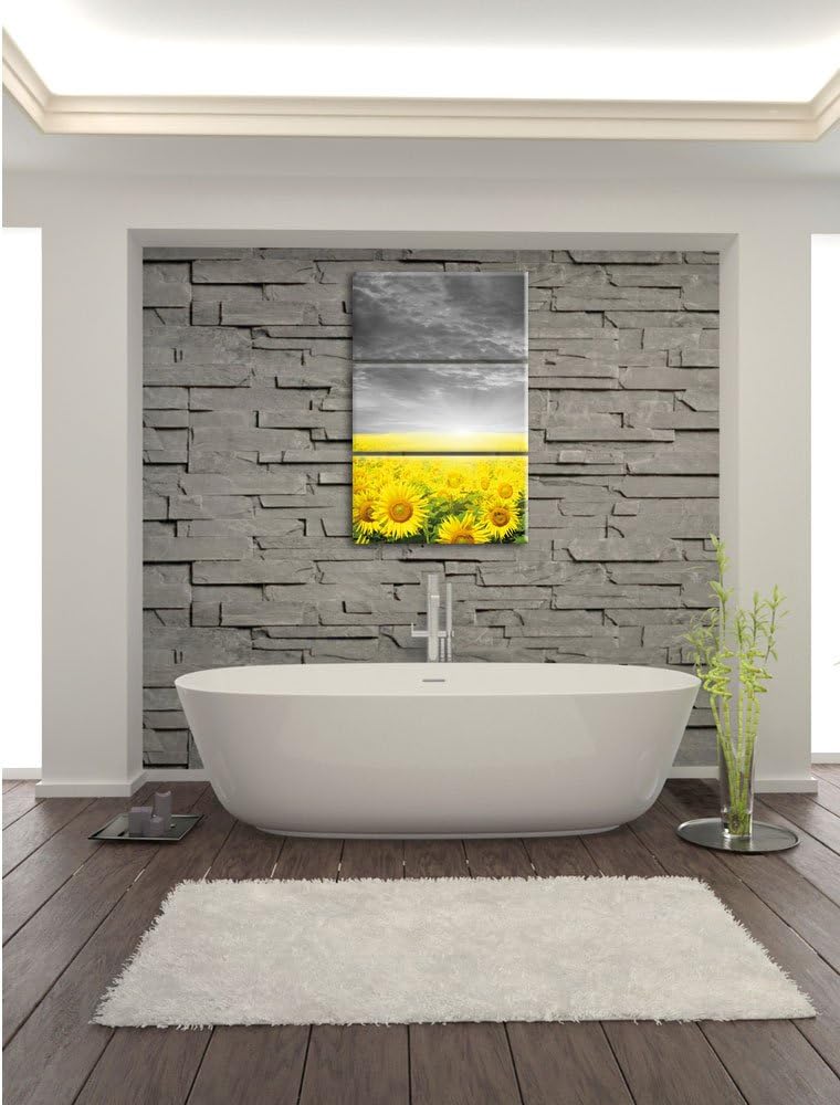 Pixxprint Sonnenblumenfeld bei Sonnenuntergang schwarz/weiss 3-Teiler Leinwandbild 120x80 Bild auf L