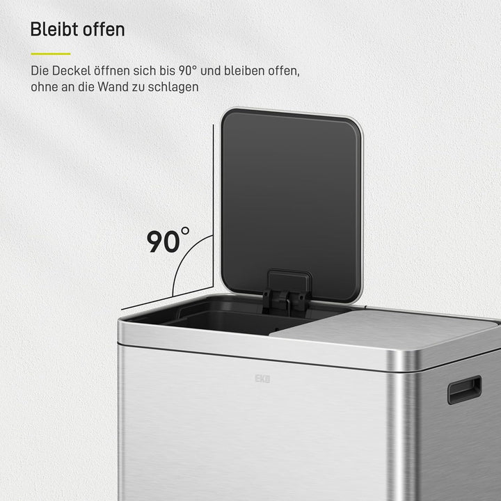 EKO Edison Mülleimer 2 Fächer, 2 x 30 l, Tretmülleimer Küche mit doppeltem Inneneimer, inkl. 20 Müll