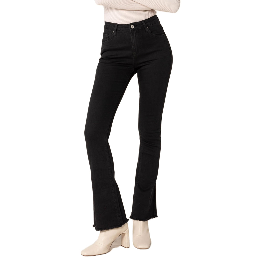 Nina Carter Damen Bootcut Jeans im Retro-Stil Mid Waist Stretchjeans Jeanshosen Used-Look Schlaghose