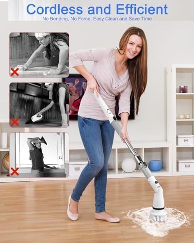 FAOKZE Elektrische Reinigungsbürste,Electric Spin Scrubber Schnurlos mit 6 Austauschbaren Bohrbürste