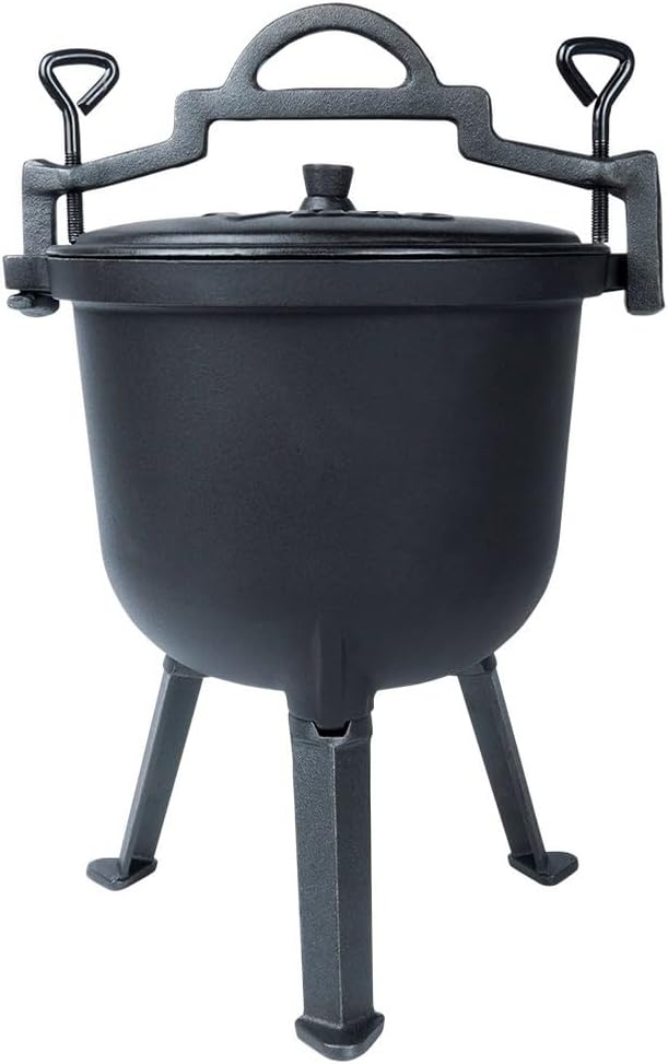 Vilde Gusseiserner Kessel auf Füssen mit Deckel - 8 Liter Hexenkessel Gusseisen Schwarz - Ideal für