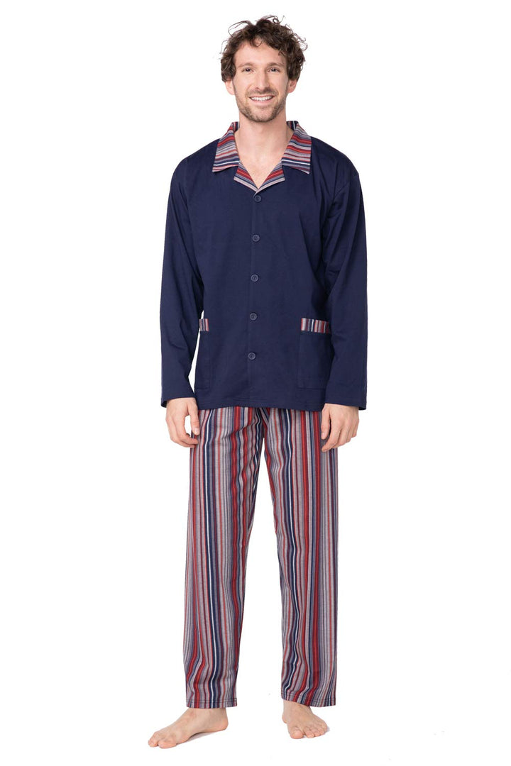 e.VIP ® Herren Schlafanzug OREST 201 aus 100% Baumwolle XXL Marine/Weinrot, XXL Marine/Weinrot