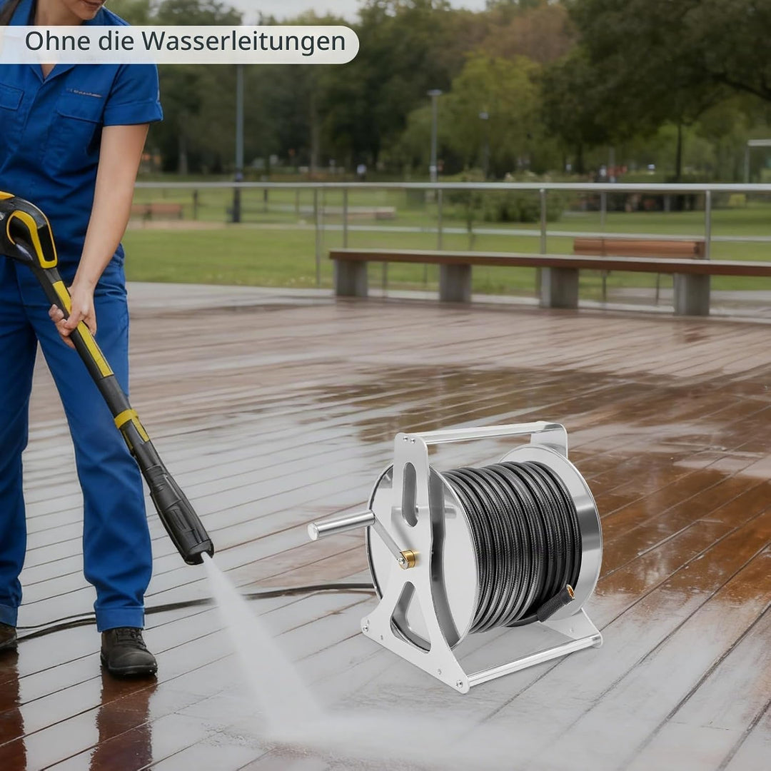 Schlauchtrommel Edelstahl, Edelstahl-Gartenschlauchaufroller Wasserschlauch-Aufbewahrungsgestell mit
