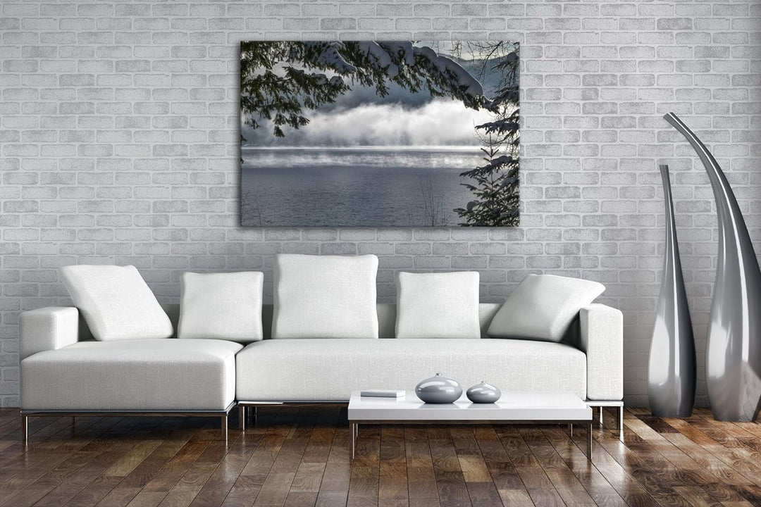 deyoli ruhiger See in Kanada Format: 80x60 als Leinwand, Motiv fertig gerahmt auf Echtholzrahmen, Ho