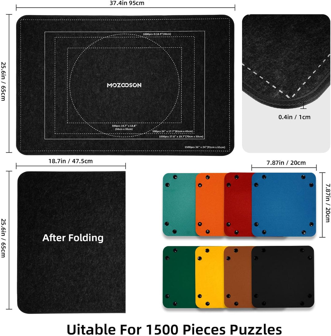 MOZOOSON Puzzlebrett 1500 Teile, Faltbares Puzzle Board mit 8 Sortierer, Tragbare Puzzlematte, Puzzl