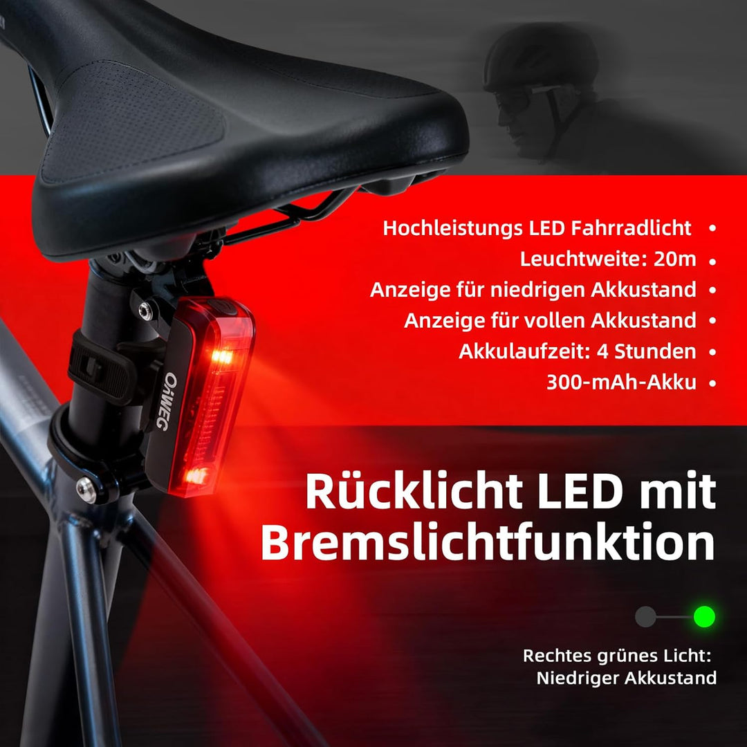 Fahrradlicht Set Fahrradleuchten-Set StVZO-zugelassen Beleuchtungsset, USB-C Aufladbar wasserdicht F