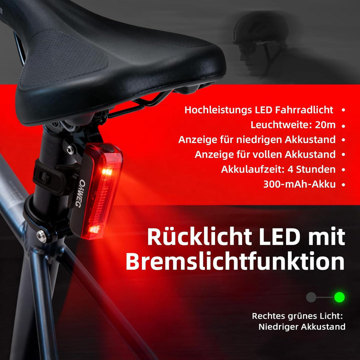 Fahrradlicht Set Fahrradleuchten-Set StVZO-zugelassen Beleuchtungsset, USB-C Aufladbar wasserdicht F