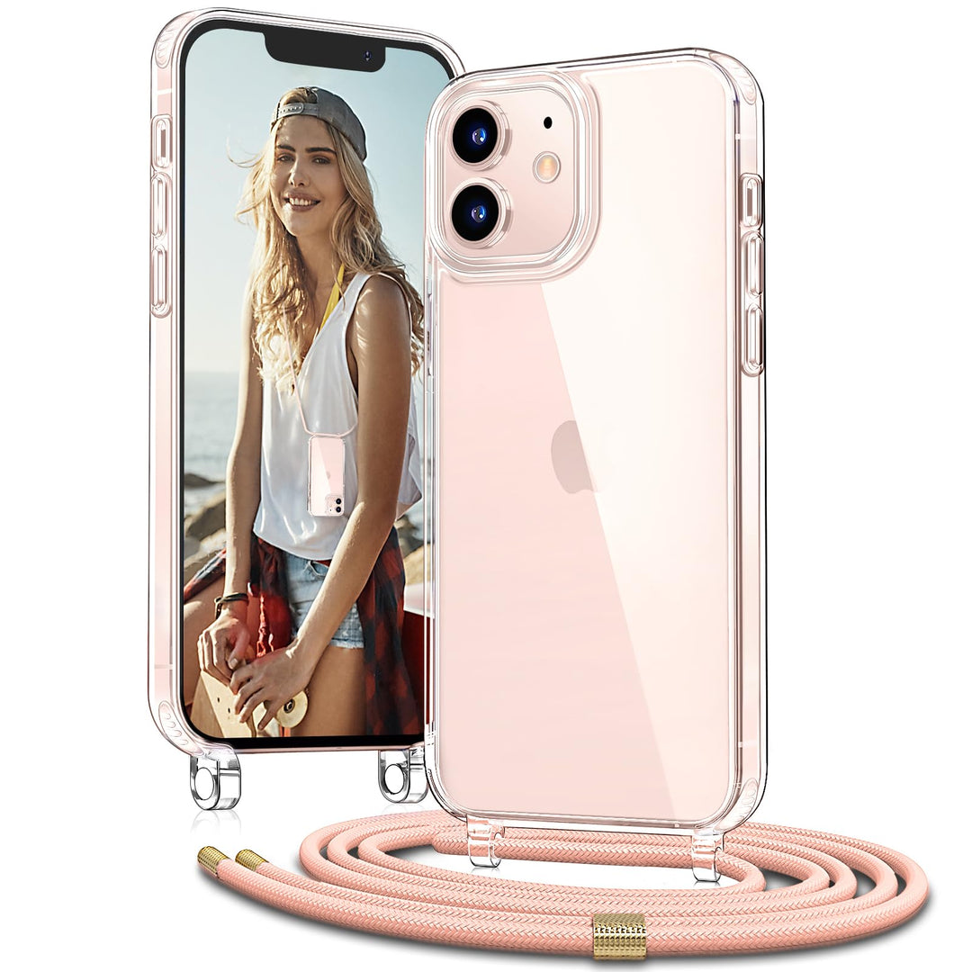 Handykette mit Band für Apple iPhone 12 Mini Hülle - Necklace Handyhülle - Transparente Case zum Umh