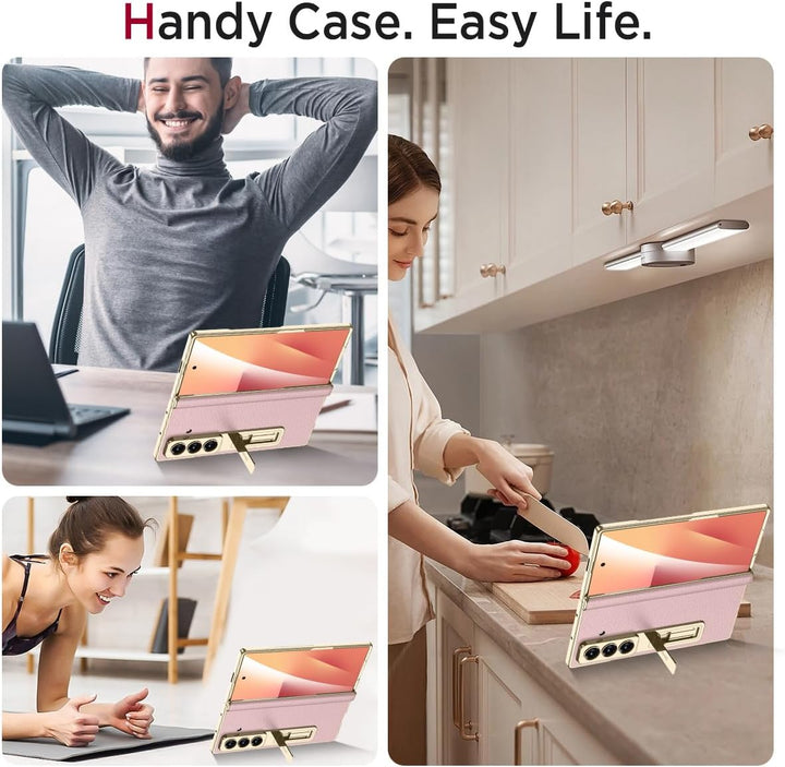 Miimall Lederhülle Kompatibel mit Samsung Galaxy Z Fold 7 Hülle mit Displayschutz+Scharnierschutz, S