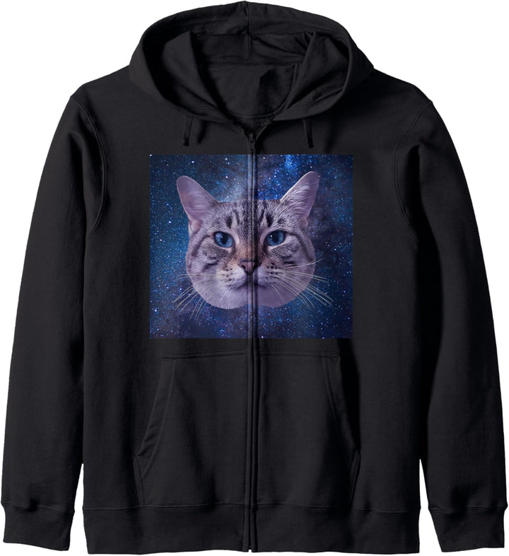 Cute Galaxy Space Cat Face Kapuzenjacke