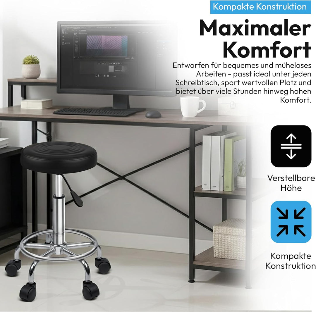 GOODS+GADGETS Ergonomie rollbarer Arbeitshocker Drehhocker Barhocker Praxishocker Rollhocker höhenve