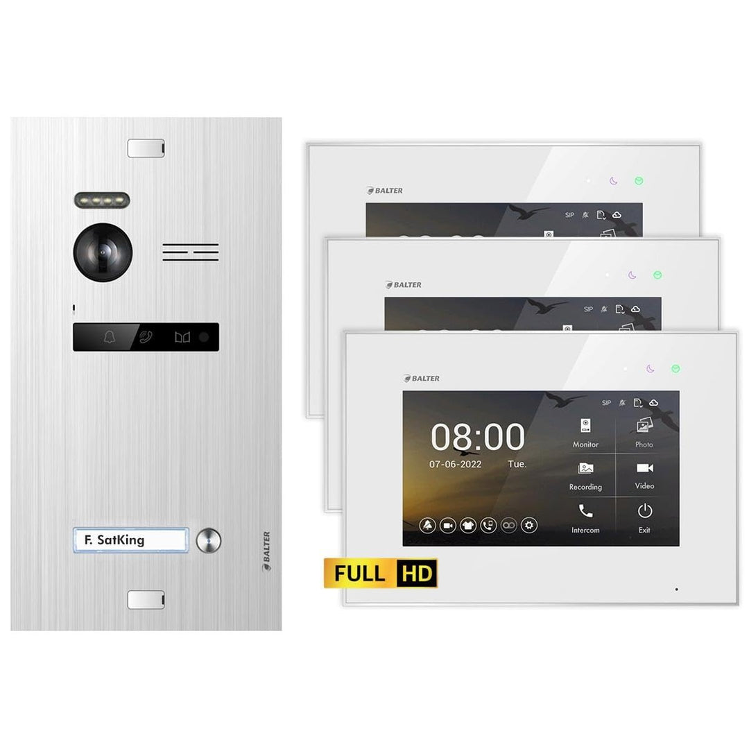Balter EVO HD Silber/Weiss Video Türsprechanlage Set für 1 Familienhaus (1x Türstation mit Full HD-K