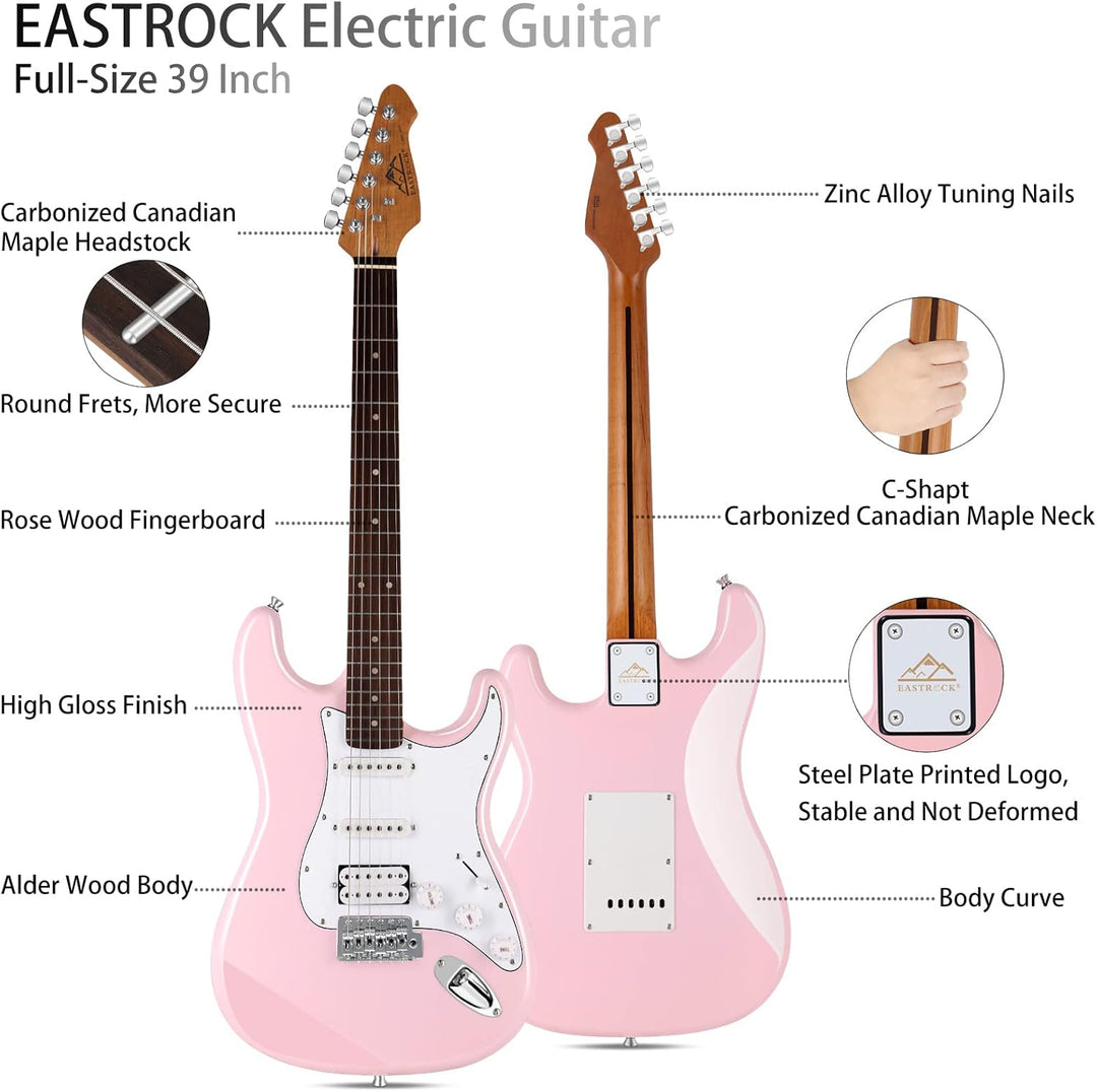 Eastrock E Gitarre Set E Guitar 39 Zoll Elektrogitarre mit Verstärker 10 Watt，Gitarre Tasche, Plektr
