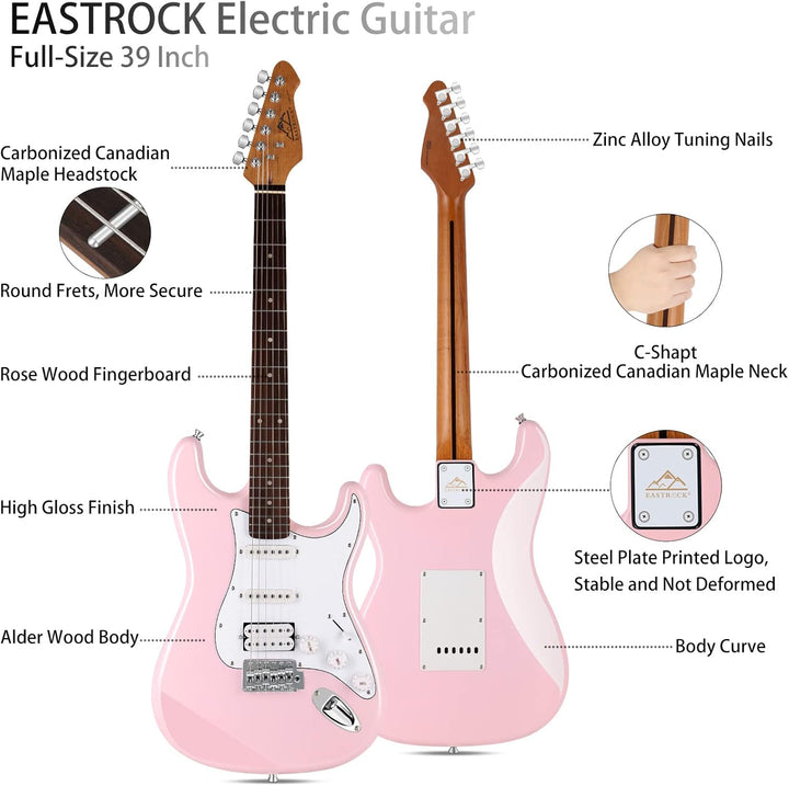 Eastrock E Gitarre Set E Guitar 39 Zoll Elektrogitarre mit Verstärker 10 Watt，Gitarre Tasche, Plektr
