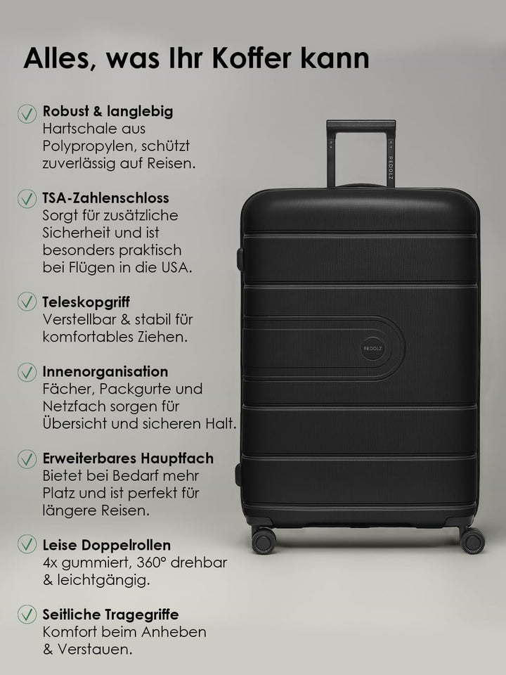 REDOLZ Hartschalen Check-in Koffer | Grosser XL Trolley 51 x 32 x 76 cm mit Dehnfalte aus hochwertig