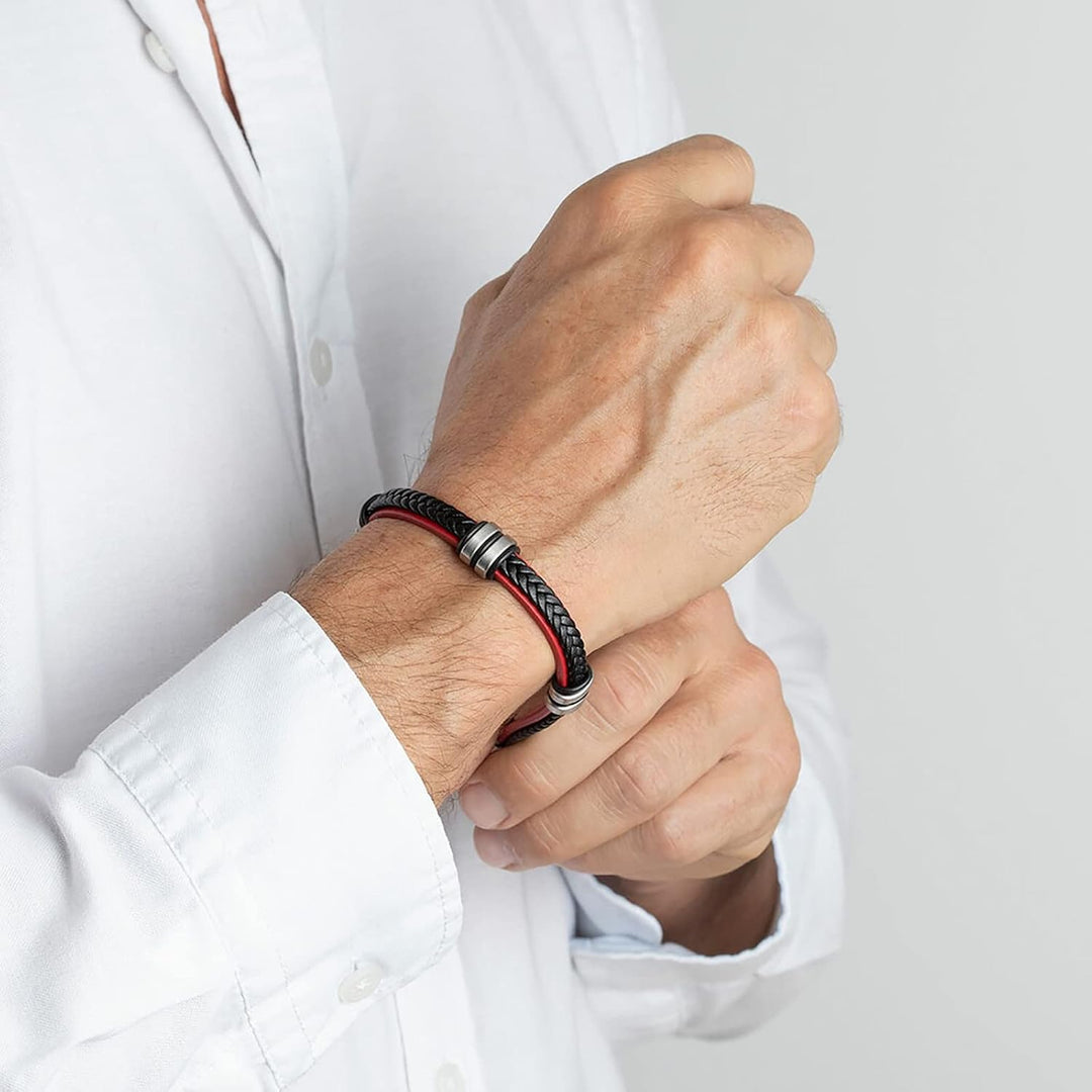 LOTUS STYLE Leder Armband LS1829-2/3 Damen/Herren schwarz rot D2JLS1829-2-3 ein schönes Geschenk zu