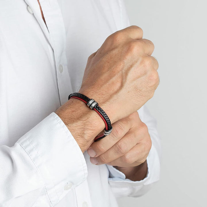 LOTUS STYLE Leder Armband LS1829-2/3 Damen/Herren schwarz rot D2JLS1829-2-3 ein schönes Geschenk zu