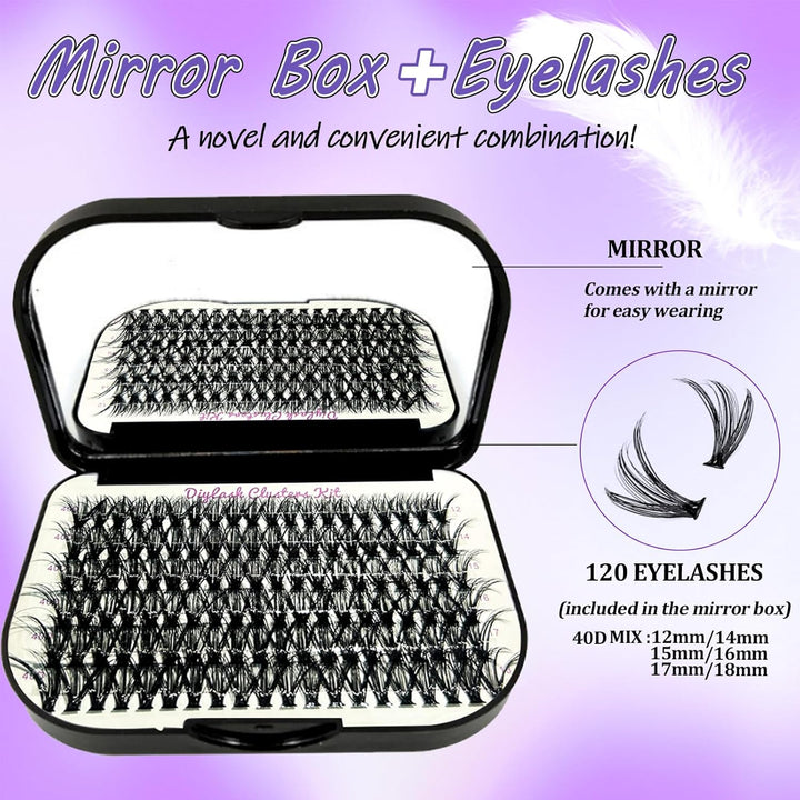 DNSGOOR DIY Wimpern Extensions Kit 840Pcs D Curl Wimpern Cluster Erweiterung Set mit Lash Spiegel Bo