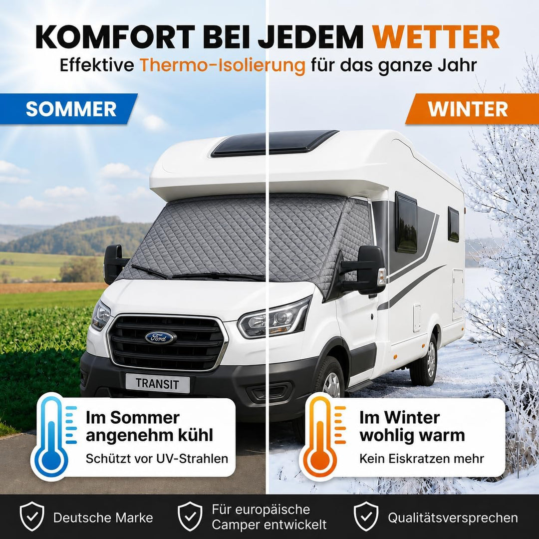 NATURIZ® Frontscheibenabdeckung Ford Transit – Premium Scheibenabdeckung - Thermomatte aussen +Sonne