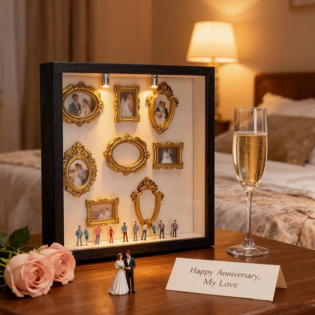 DIY Mini Museum Silhouette Box Foto Erinnerungsanzeige Set mit 8 Mini Goldene Rahmen 10 Mini Mensche