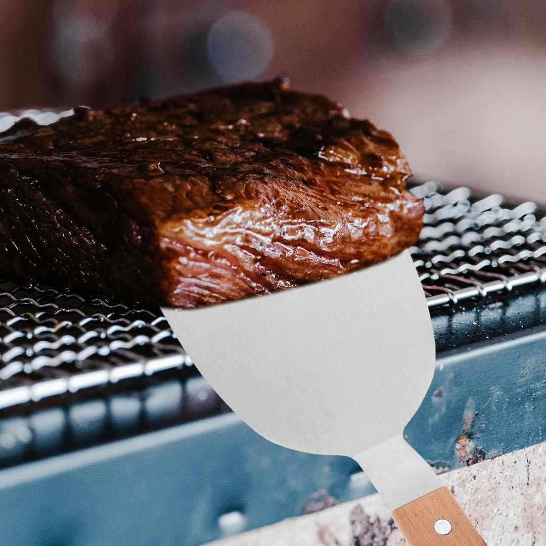 Grillbesteck Leichtem Design 3 Stück aus Edelstahl und Holz mit Multifunktionalem Spatelwender Geeig