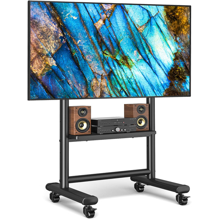 RFIVER TV Ständer Rollbar mit Ablage Für 50 bis 86 Zoll Flach & Curved Fernseher, Höhenverstellbarer