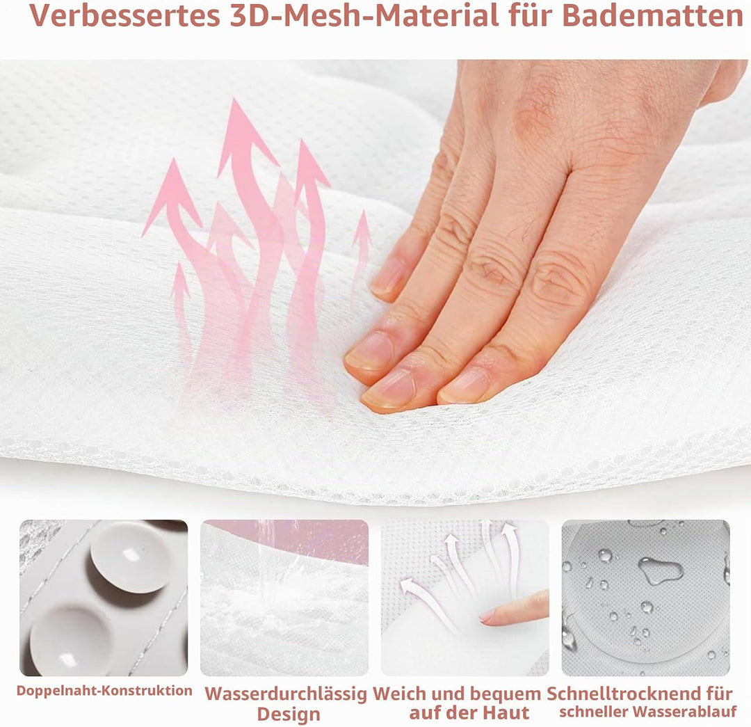Badewannenmatte Ganzkörper mit Kissen, Badewannenkissen Ganzkörper 134x41cm, 4D Badekissen mit Kopfs