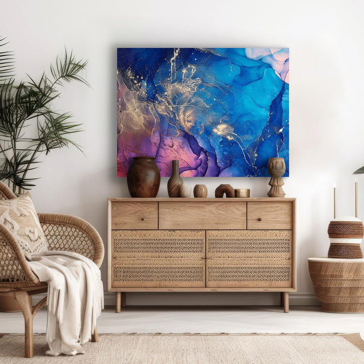 wandmotiv24 Leinwand-Bilder Natur-Stein, Grösse 120x90cm, Querformat, bunter Marmor mit Gold, Dekost