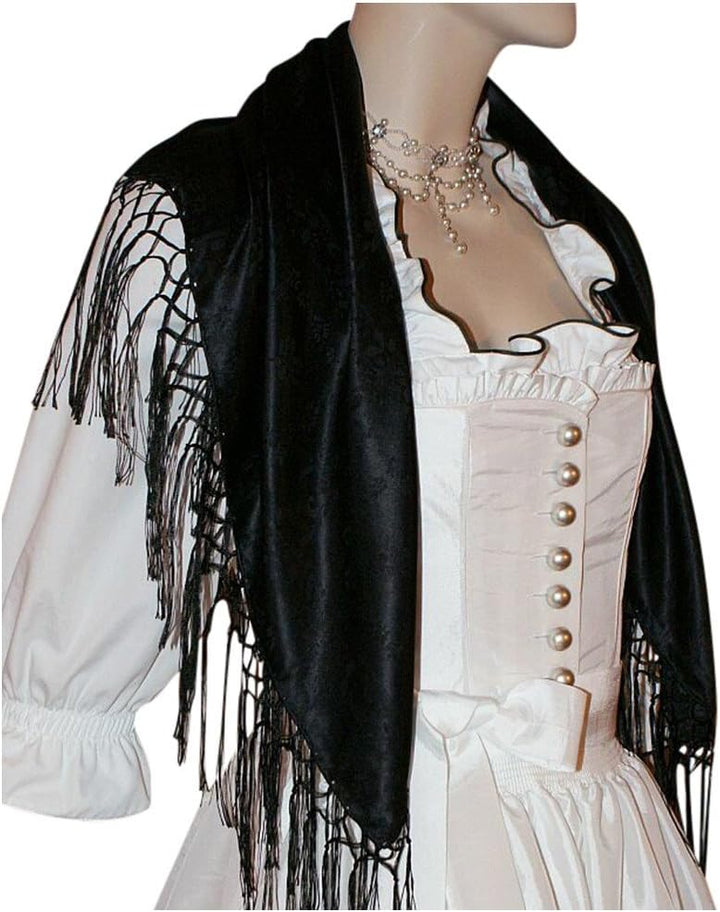 Seidentuch Tuch schwarz Dirndl-Trachtentuch 75x75cm Dirndltuch Seide Fransentuch für Tracht Trachten