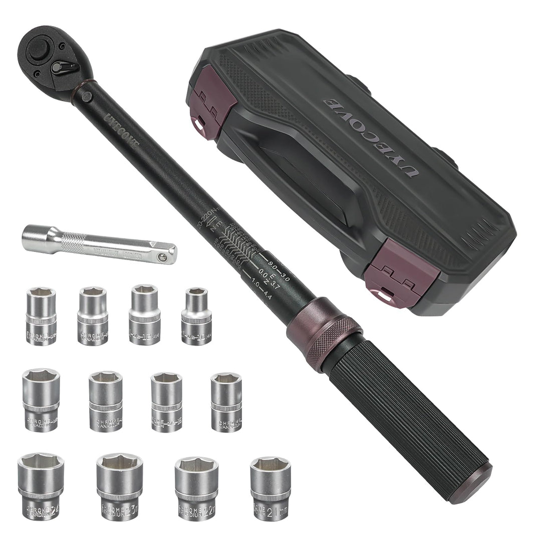 UYECOVE Drehmomentschlüssel 14Tlg 1/2 Zoll 20-220Nm (Brown) 1/2-Zoll 14 Stk. Set, 1/2-Zoll 14 Stk. S