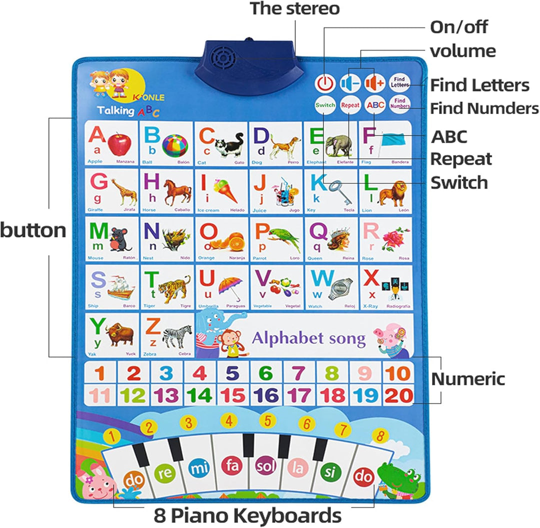 Bildungsspielzeug Spanisch Englisch Wanddiagramm Klavier Musik Plakat Zahlen 1-20 Kinder Montessori
