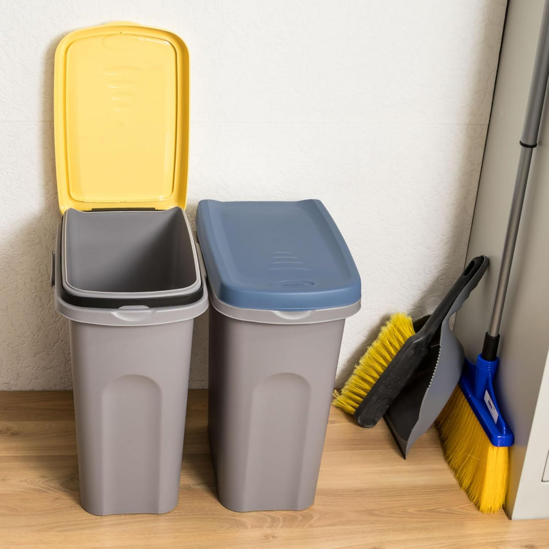 2x 15L Mülleimer Küche gelb blau, Mülleimer 2 Fächer, Mülltrennsystem, Mülltonne, Abfalleimer Küche,