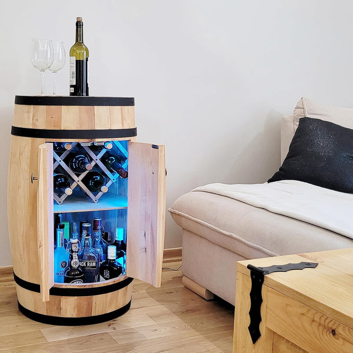 weeco - Fassbar mit Tür und Weinhalter RGB-LED-Beleuchtung - Weinregal. Hausbar Weinrack 80 cm. Rust