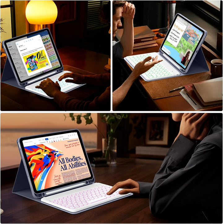 aoub Hülle mit Tastatur für iPad Air 11 Zoll 2025 M3/2024 M2, Kompatibel mit iPad Air 7./6./ 5./ 4.