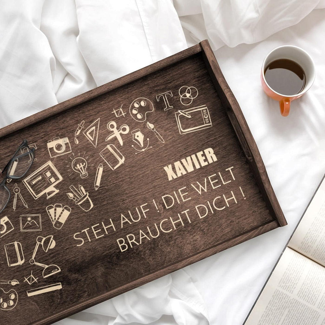 Maverton Serviertisch mit Gravur - personalisiert - Snack-Tablett mit Griffen - klappbare Beine - er