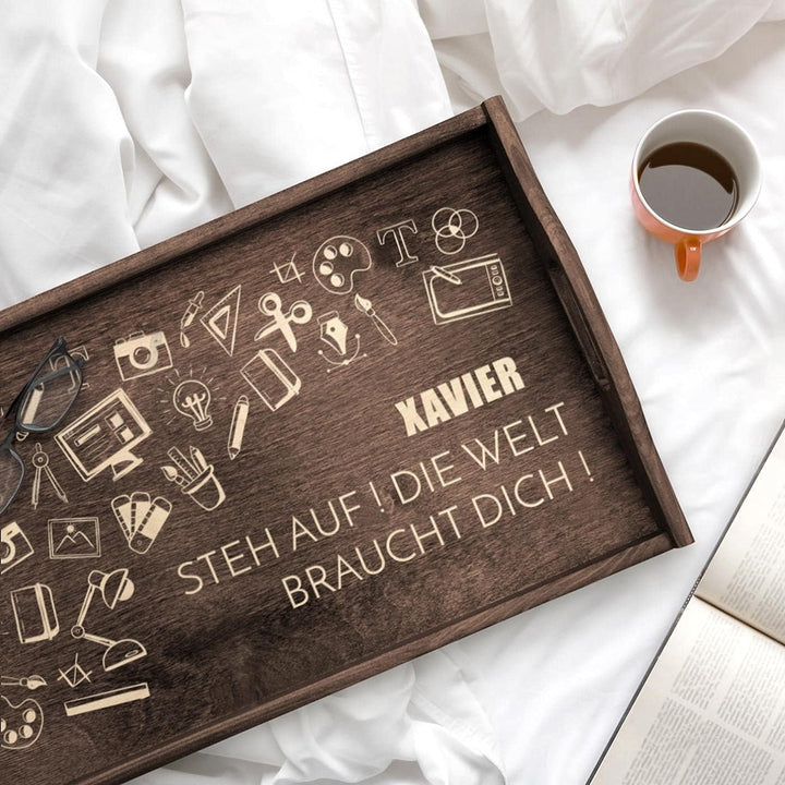 Maverton Serviertisch mit Gravur - personalisiert - Snack-Tablett mit Griffen - klappbare Beine - er