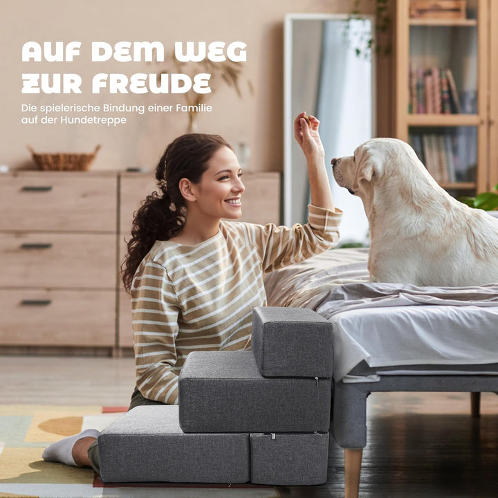 Klappbar 45cm Breit Hundetreppe für Kleine Hunde, 30cm Hoch Schaum Hunderampe für Sofa & Bett, 2 Stu