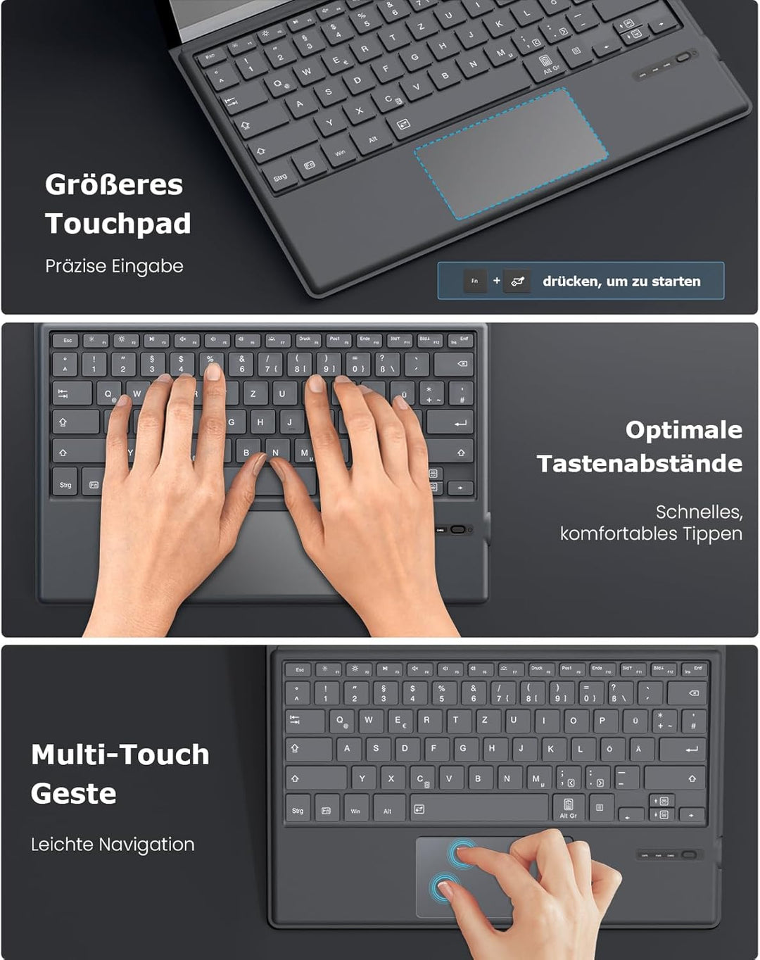 MoKo Deutsch Tastatur Kompatibel mit Microsoft Surface Pro 7 Plus/Pro 7/Pro 6/Pro 5/Pro 4/Pro 3, QWE